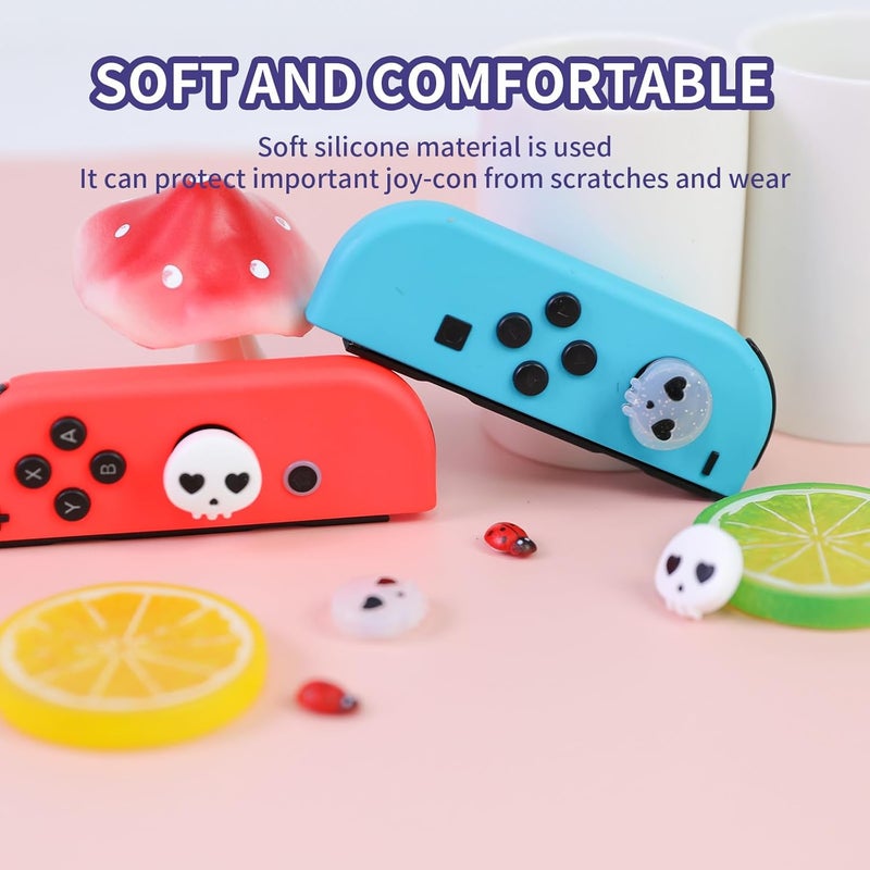 FlyingMage Switch Joycon Thumb Grips Caps, 4 PCS Cute Kawaii 3D Silicone Analog Thumbstick Button Cover Compatible with Nintendo Switch Lite/OLED Joystick Caps (White+Clear Skull) - Image 2